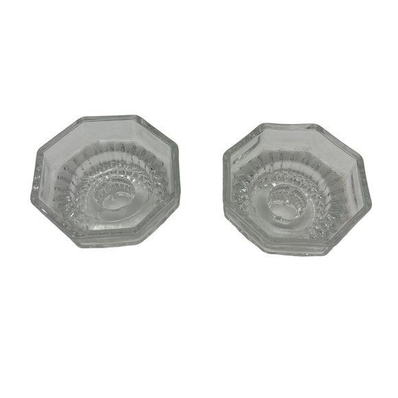 Pair Kig Glass Candle Holders Indonesia 3" x 1.75" Ribbed Pattern - Picture 3 of 6